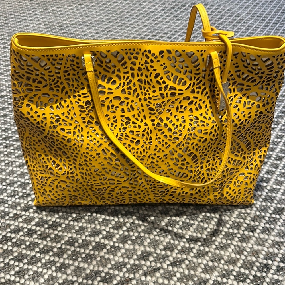 Ivanka Trump Laser Cut Gold and Yellow Top Handle hand bag